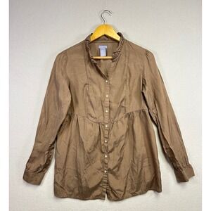 Gap Maternity Brown Button Up Long Sleeve Tunic Top Shirt Size M
